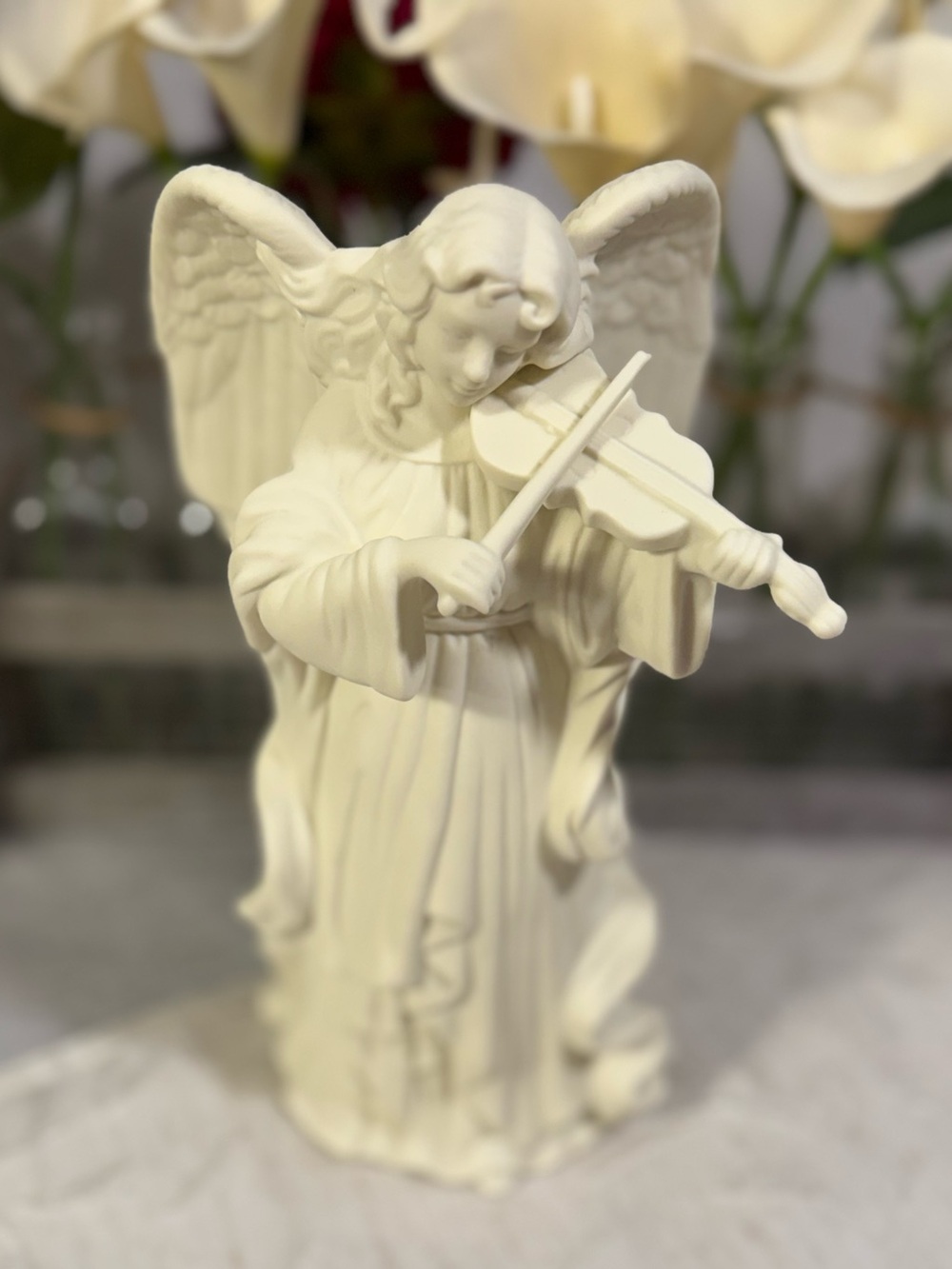 1 of 2 Partylite Felicity Angel Playing Violin Bisque Porcelain Taper Can Holder